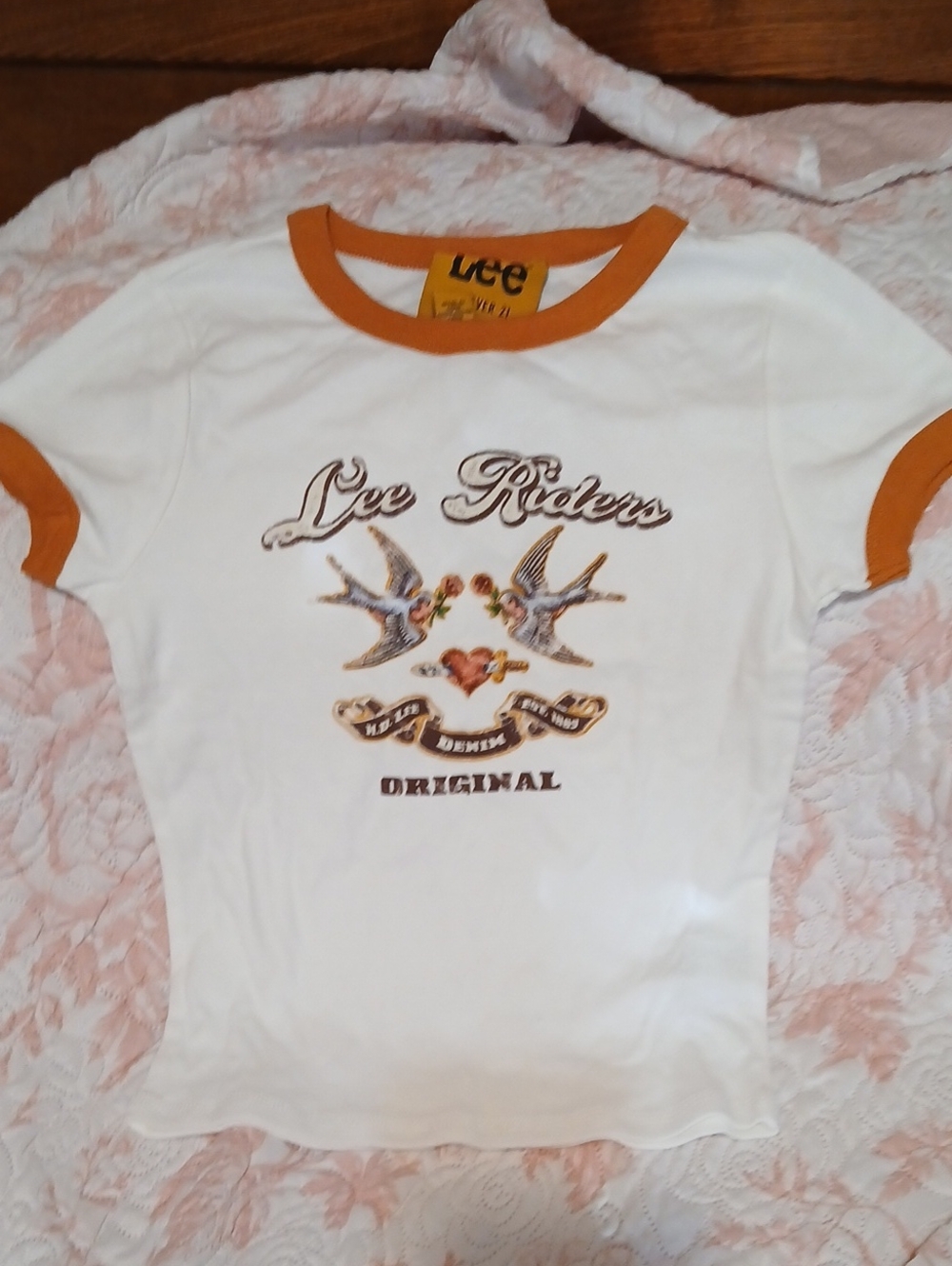 Lee Kids White Tee with Orange Trim and Vintage Graphic